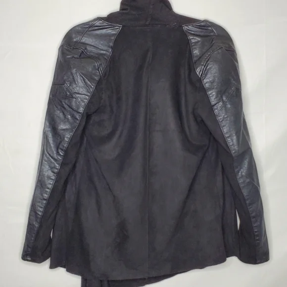 BLANKNYC Drape Front Oversized Jacket Size S Faux Leather Sleeves Lagenlook Chic - Picture 5 of 14